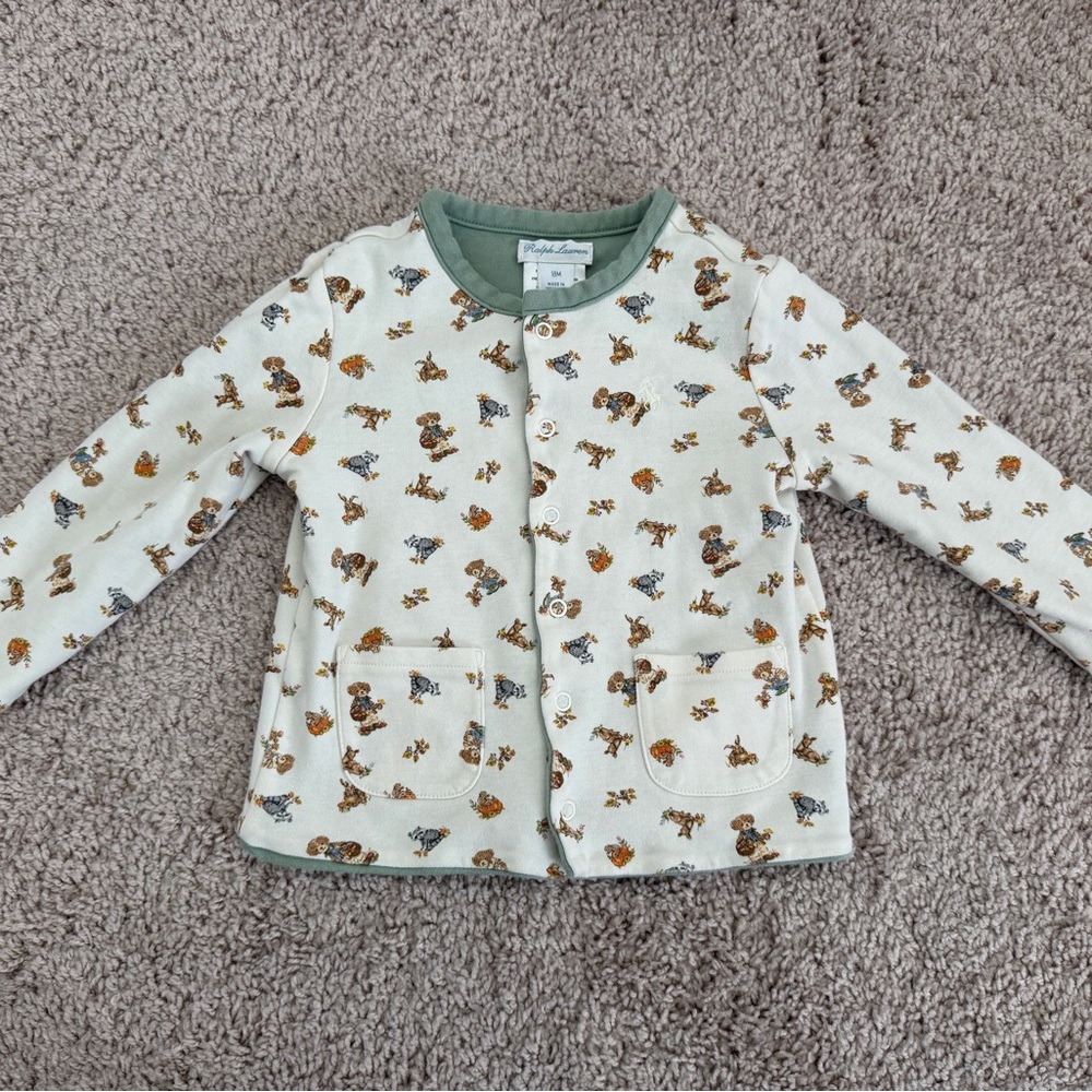 Ralph Lauren Bear Cream/Green double sided Baby sweatshirt 18M